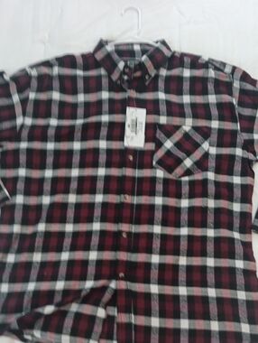 TC Men's Burgundy, Black and White Plaid Button-Down Shirt